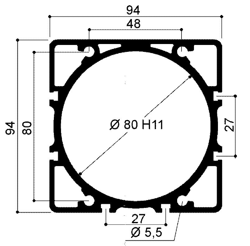 tubo de aluminio para cilindros neumáticos ISO 21287 diámetro 80mm