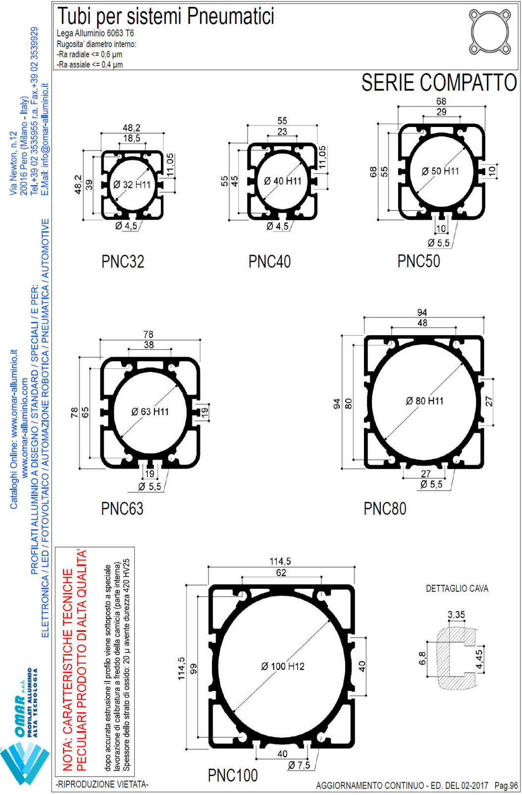 Tubes pour cylindres de la série COMPATTO
