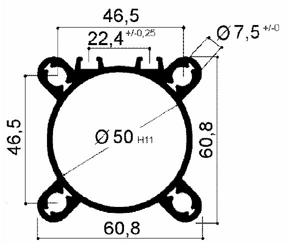 tubo in alluminio per cilindri pneumatici serie 50