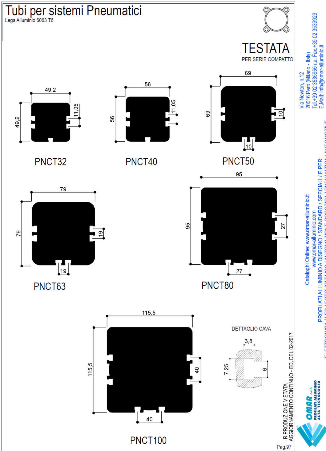 Testate per cilindri pneumatici